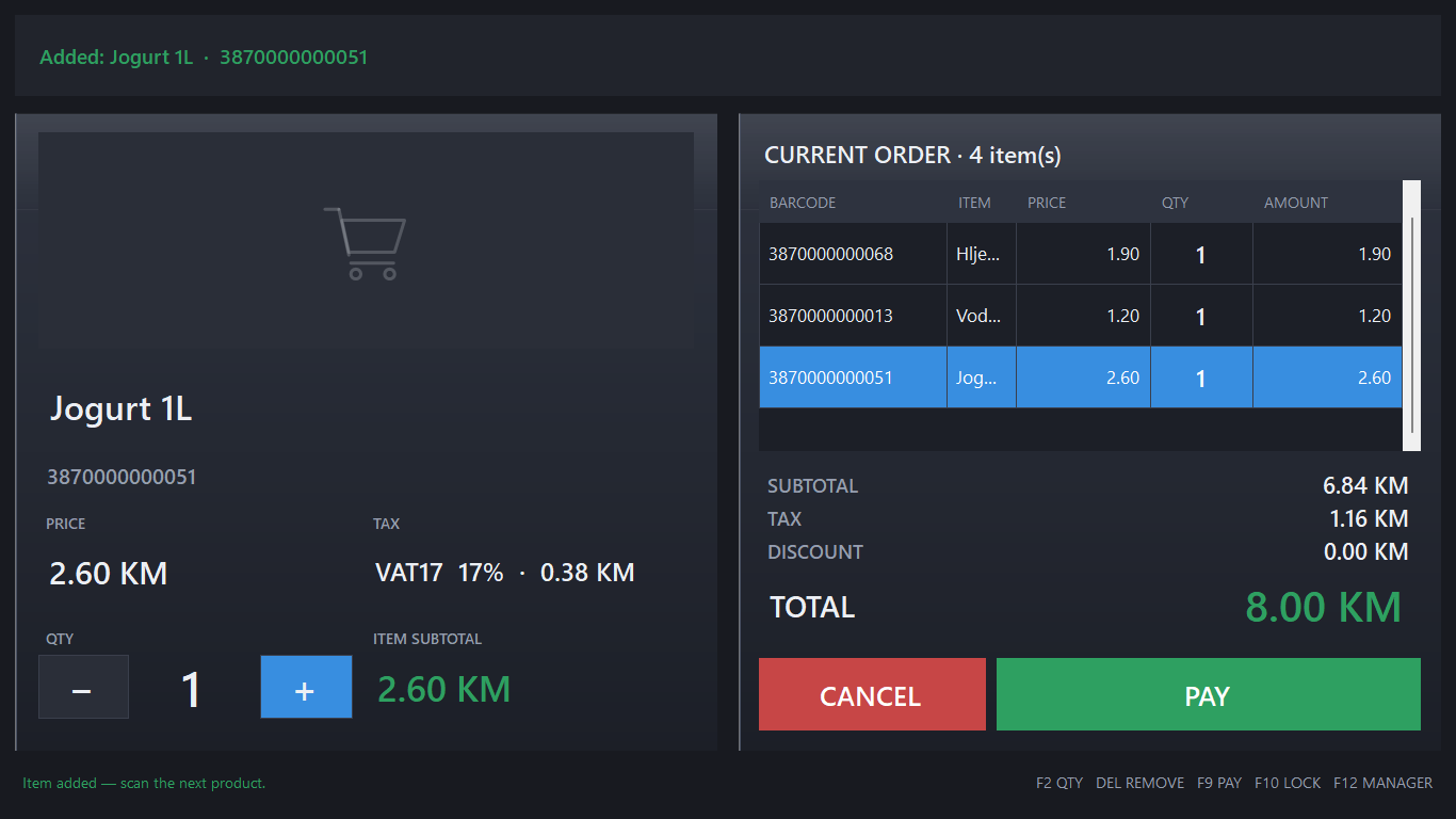 PDTHUB Market POS ekran za skeniranje artikala